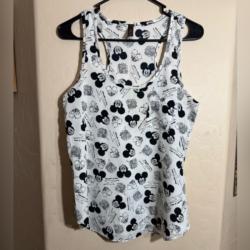 Lovey Day Mickey Mouse Graphic Tank Top Black White Comic Print Sleeveless Top
